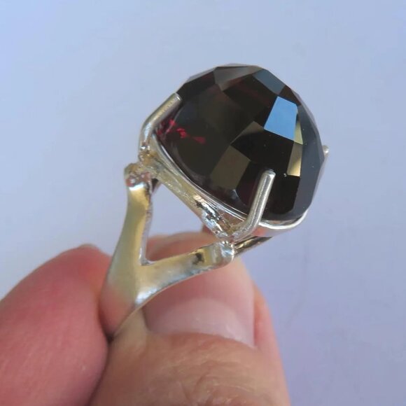 Huge Natural Garnet Dome Ring Reverse Set In Sterling Silver 22.94ct, Size 7 - Picture 6 of 12